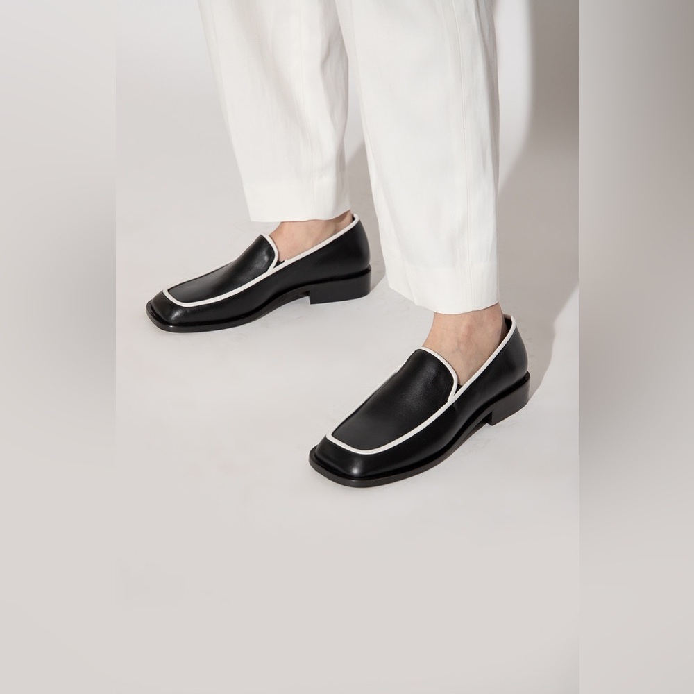 Wandler Lucy Bicolor Black Leather Square Toe Loafers White Trim Size 39 NWOB